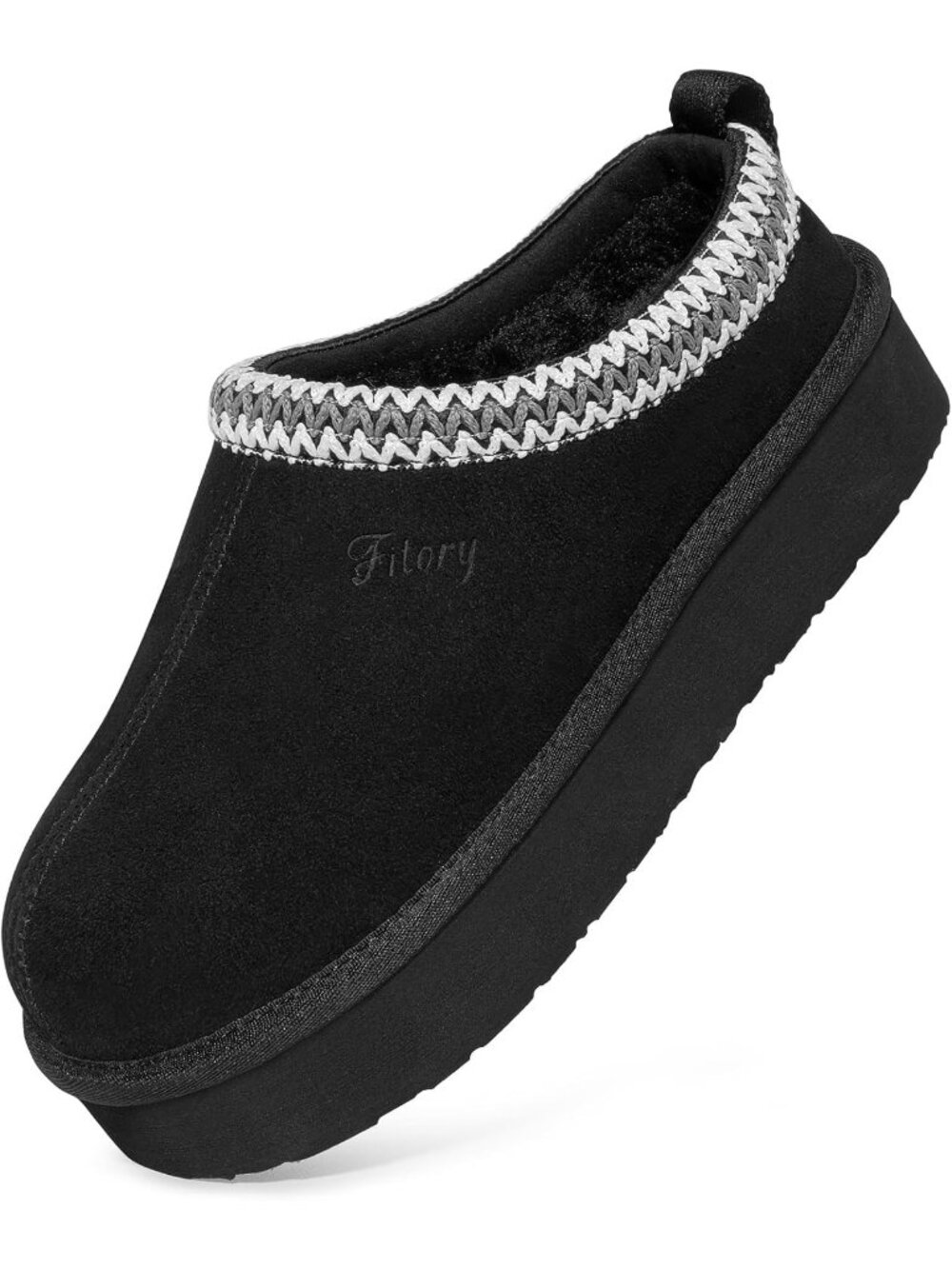 Women's Pitch Black Suede Flat Short Mini Boot Fur Fleece Comfort Slippers